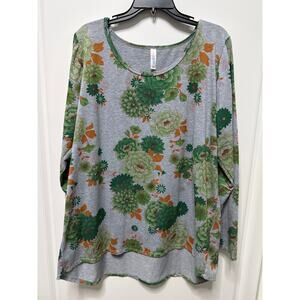 Lularoe 3XL green flowers long sleeve grey hi lo blouse shirt